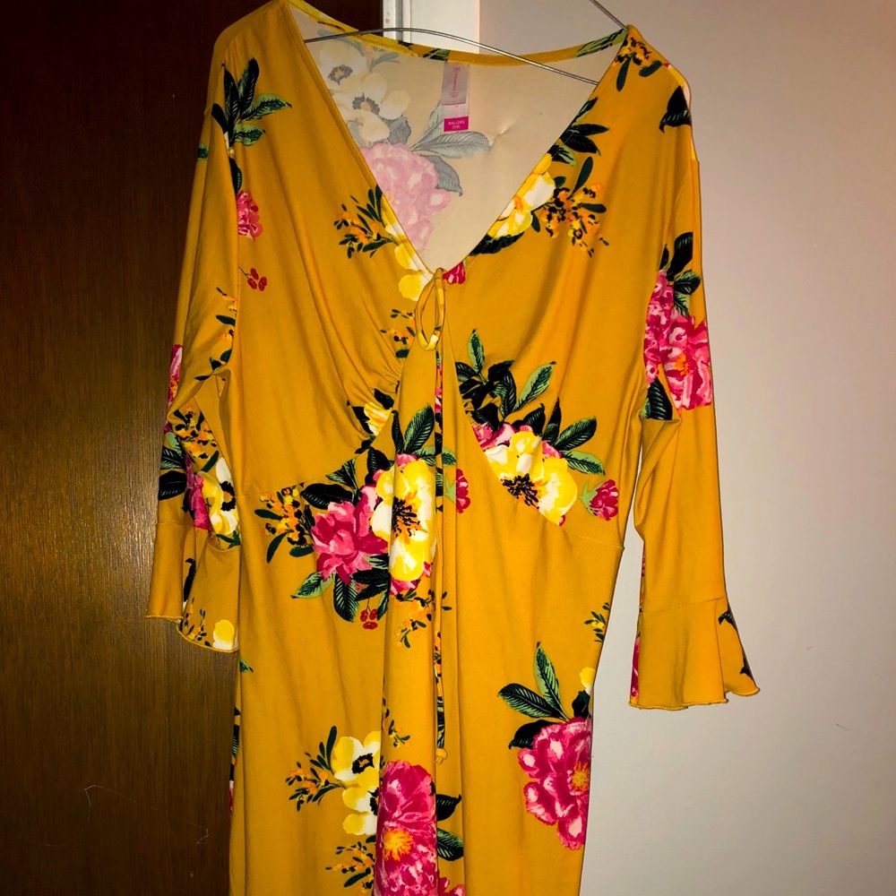 Mustard color dress with flowers